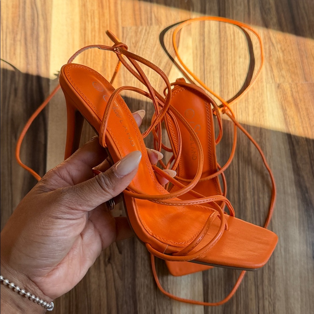 Strappy Orange Lace-Up Women’s Sandals